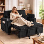 2 Seater Sofa Bed, 3-in-1 Corduroy Pull Out Sleeper Sofa | Black