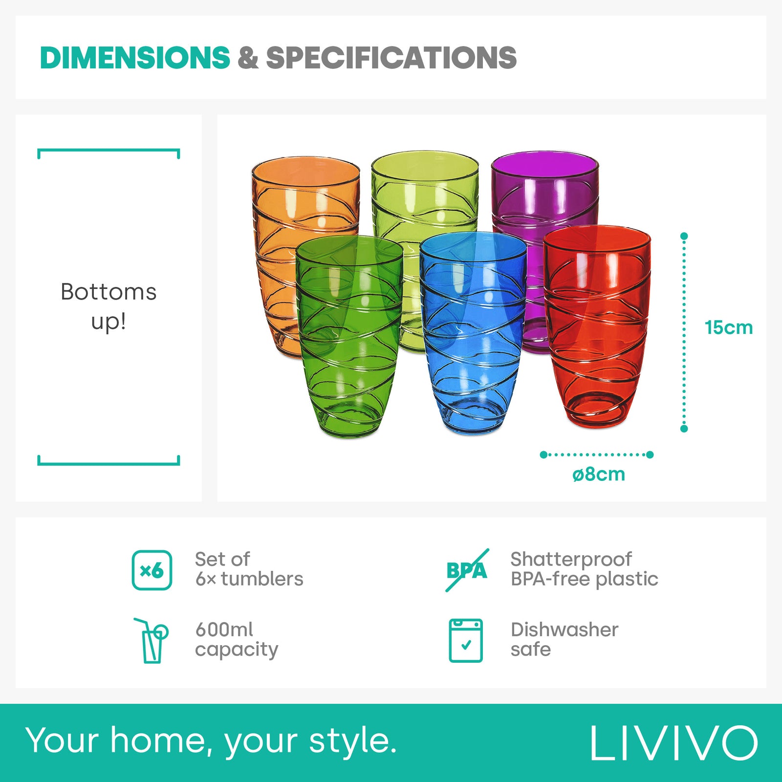 Swirl Multicolour Plastic Tumbler Set Of 6