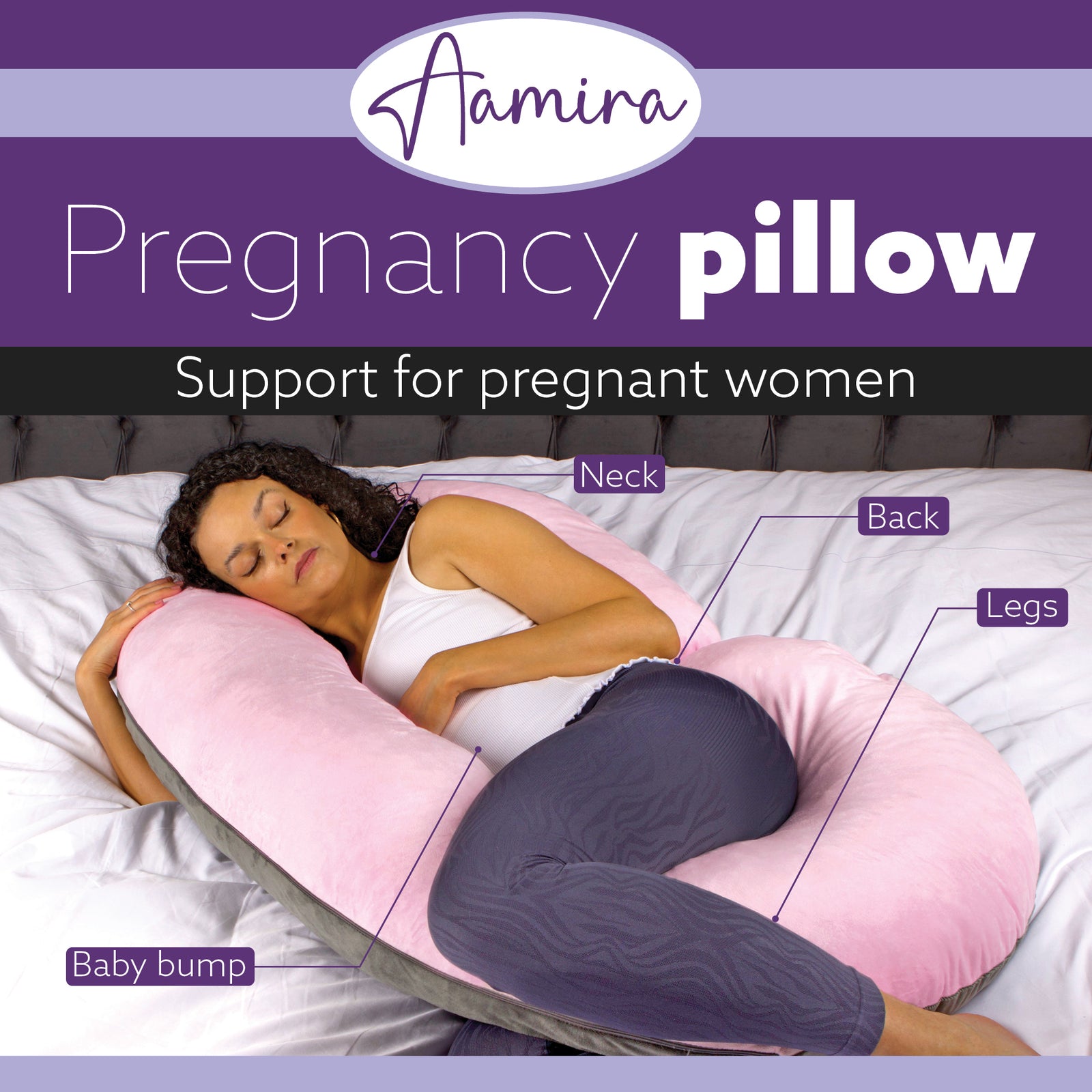 C Shaped Pregnancy Pillow, 140x65x20cm Shredded Memory Foam Full Body Maternity Cushion For Sleeping | C Shape | Pink