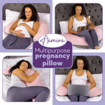 L Shaped Pregnancy Pillow, 145x25x20cm Shredded Memory Foam Full Body Maternity Cushion For Sleeping | J Shape | Pink