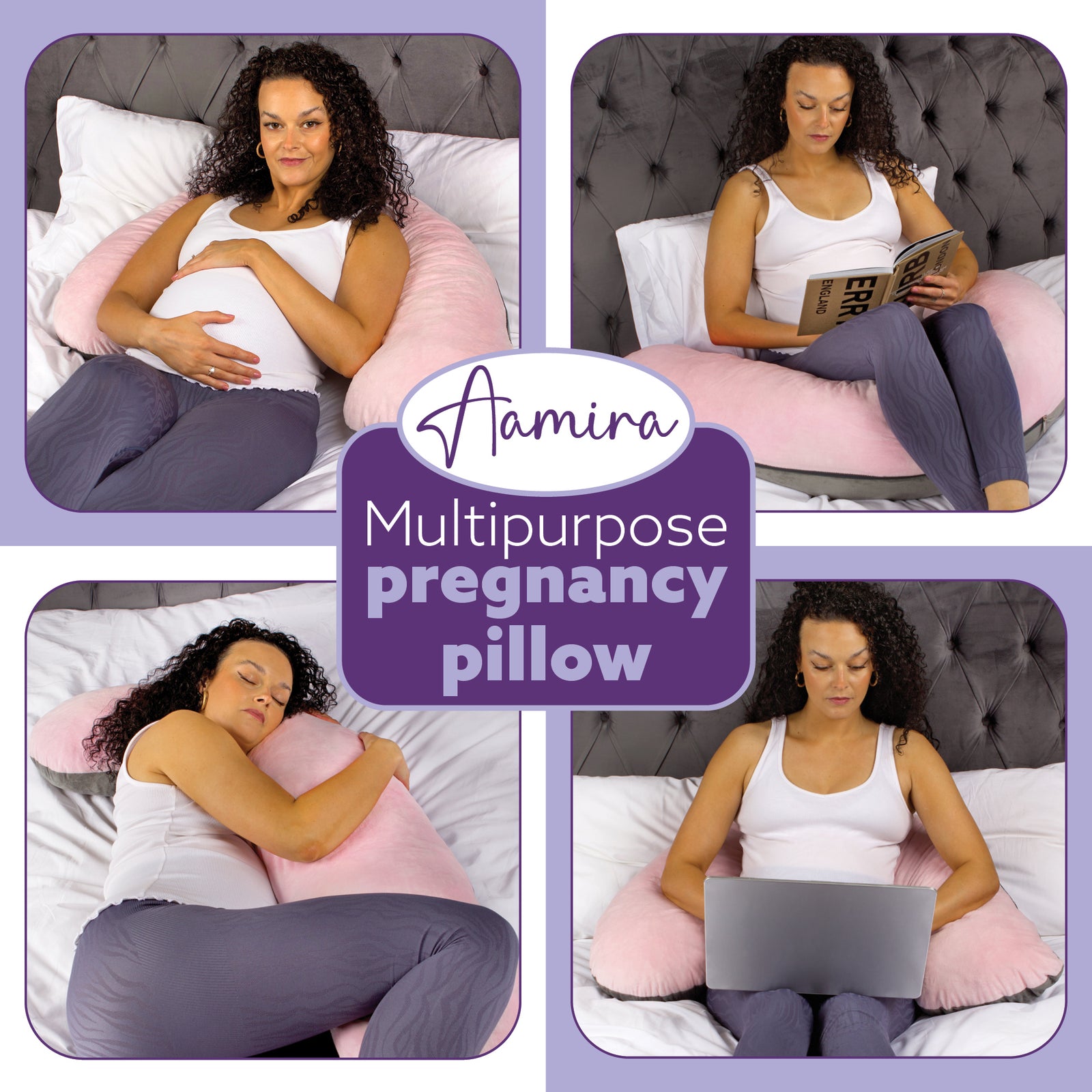 L Shaped Pregnancy Pillow, 145x25x20cm Shredded Memory Foam Full Body Maternity Cushion For Sleeping | J Shape | Pink