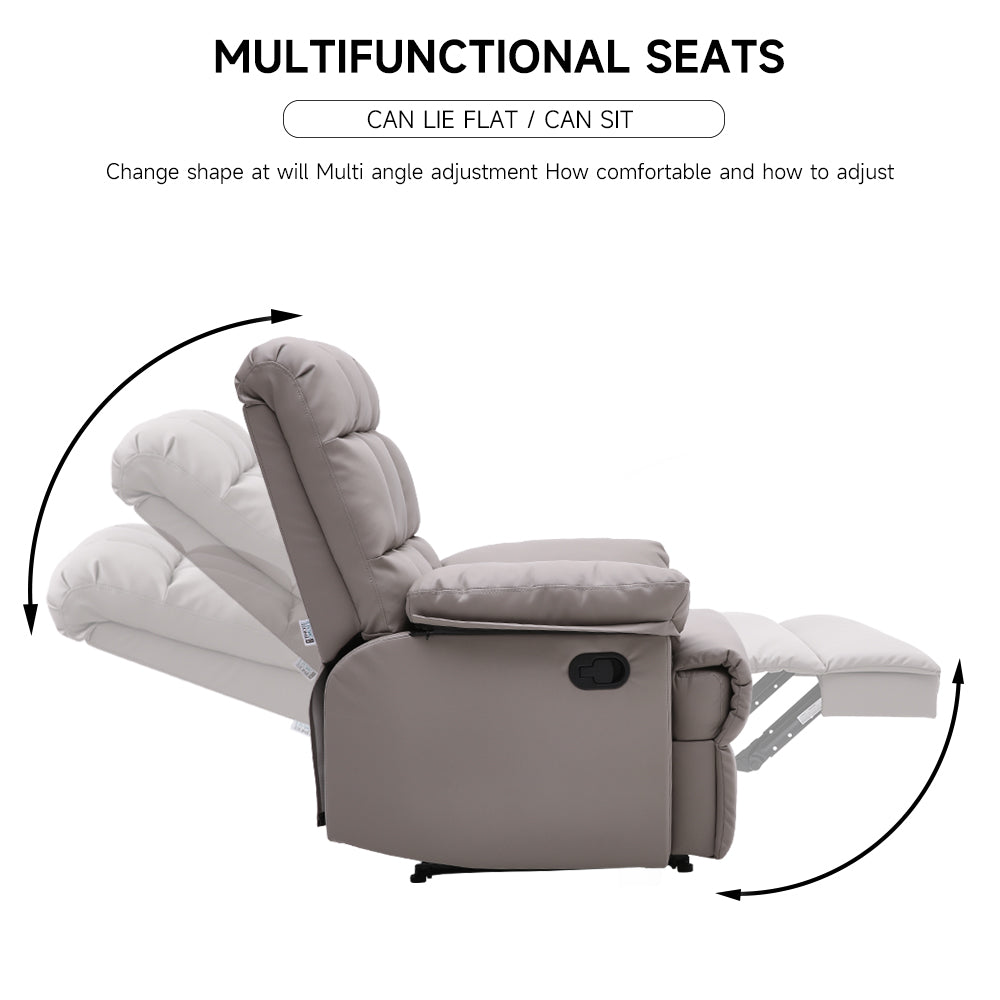 Faux Leather Recliner Armchair Modern Upholstered Lounge Chair With Adjustable Backrest & Footrest | Khaki