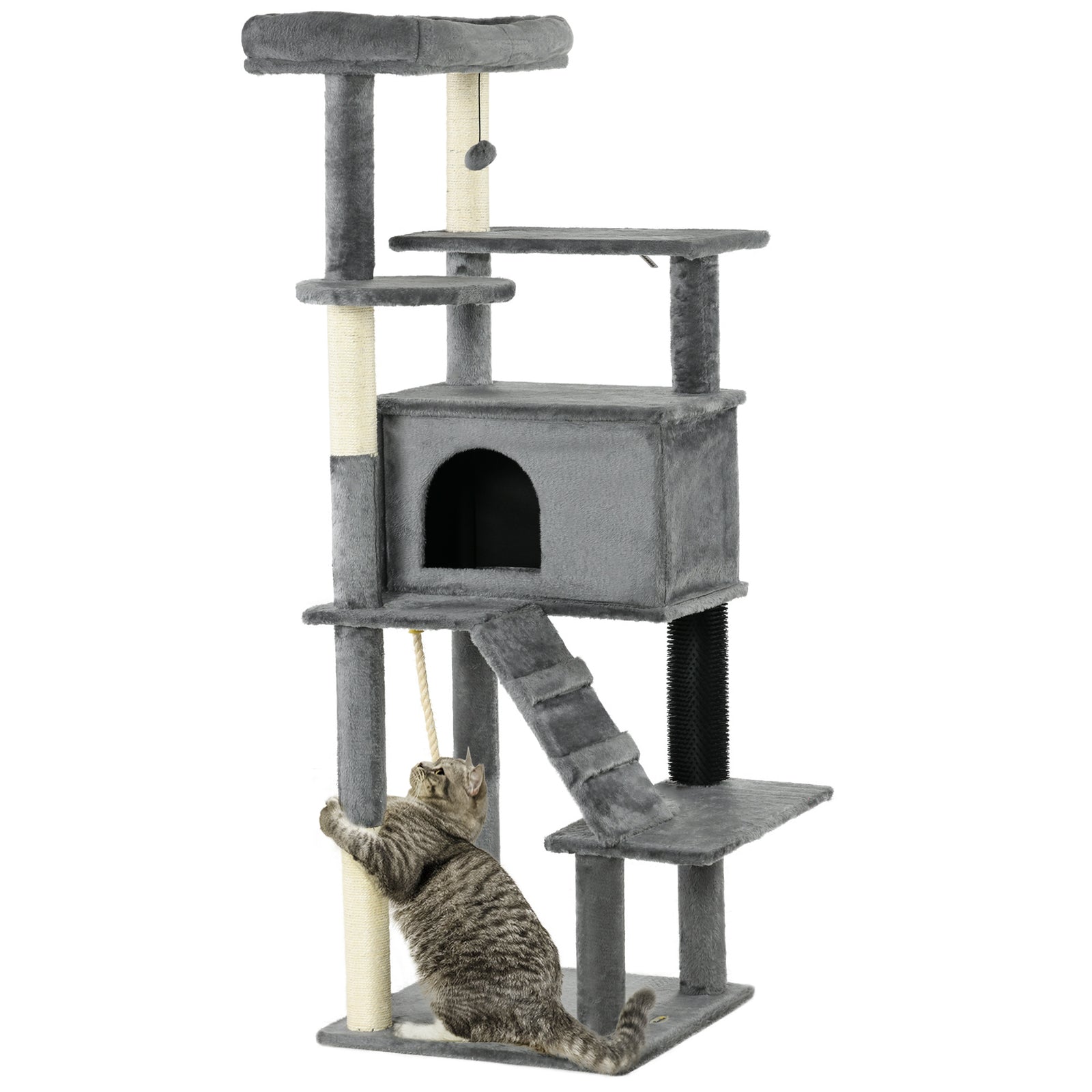 Cat Tree Tower For Indoor Cats With Scratching Post, House, Toy, Grey