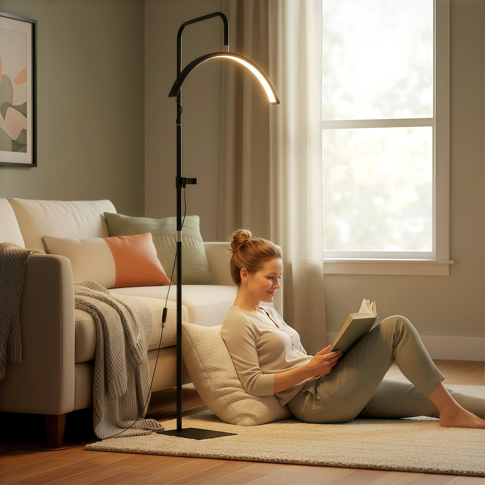 HOMCOM Half Moon Lash Light, Beauty Floor Lamp With Rotatable Head