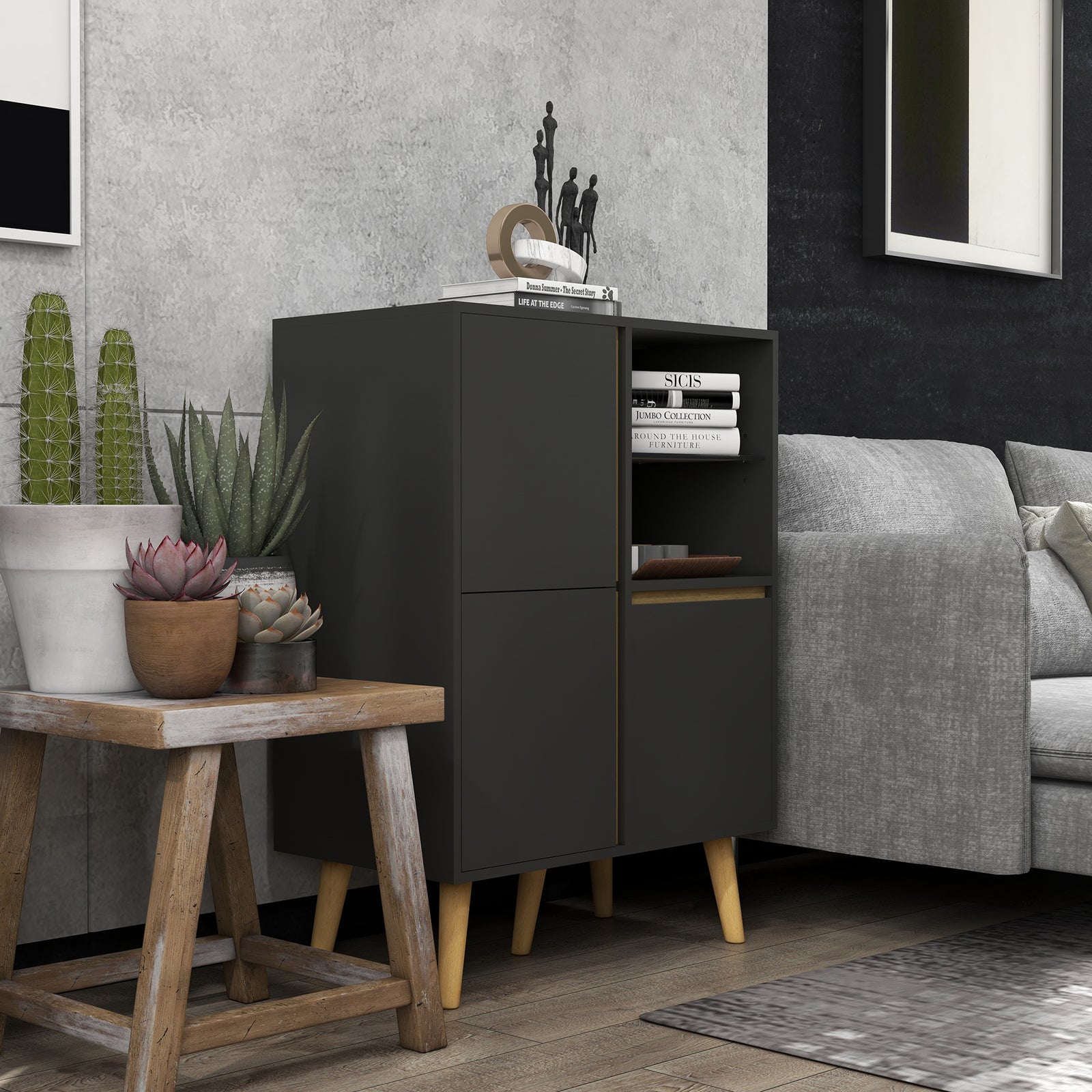 Storage Cabinet Sideboard With Tempered Glass Adjustable