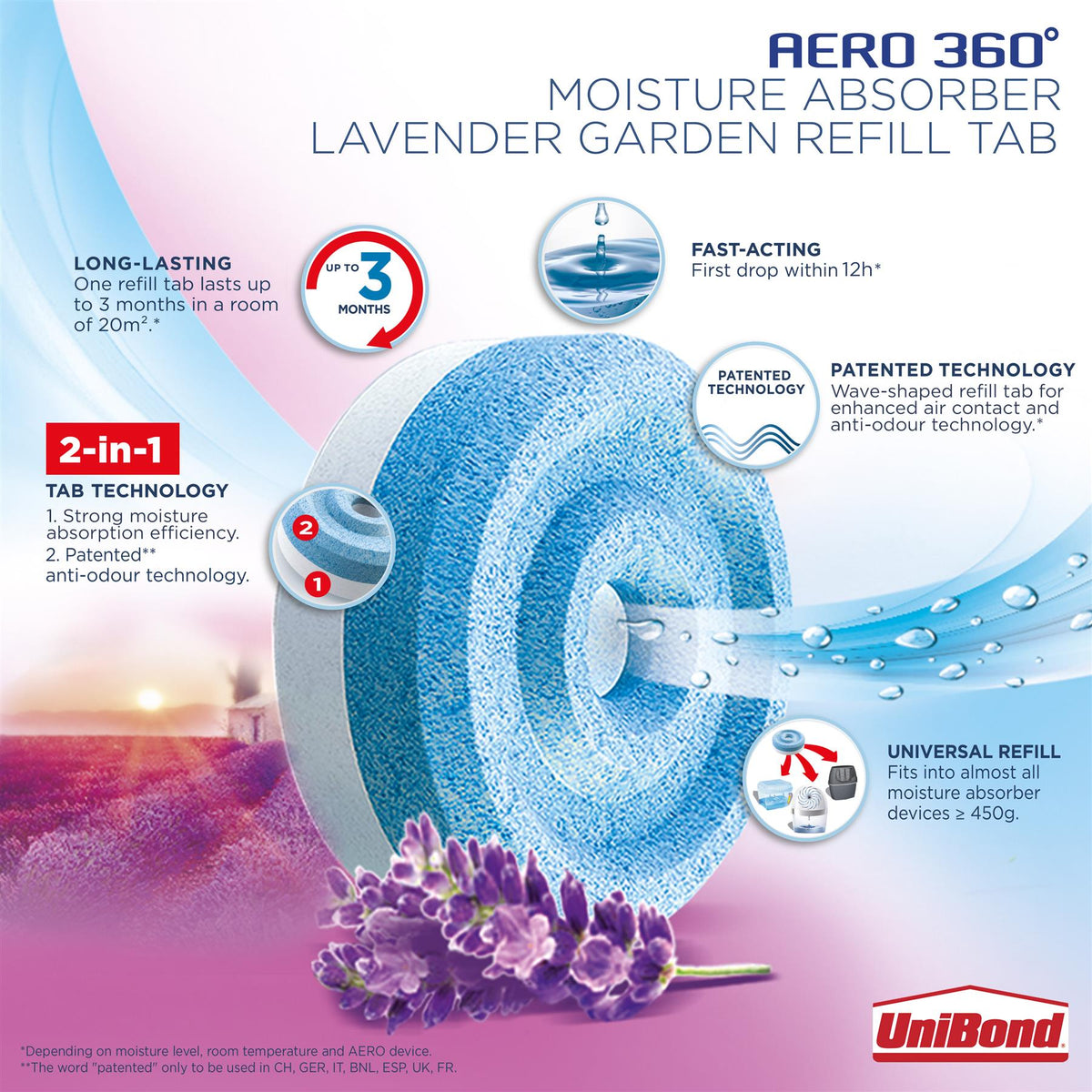 Aero 360 Moisture Absorber Lavender Garden Refill Tab - 450g | Set of 8