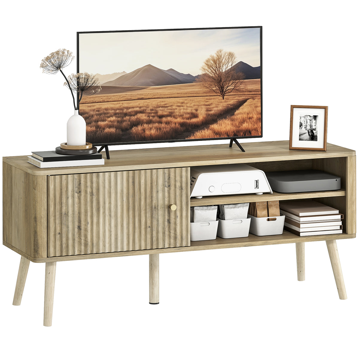 HOMCOM Tv Stand Cabinet With Storage For Tvs Up To 55 Inches, Oak