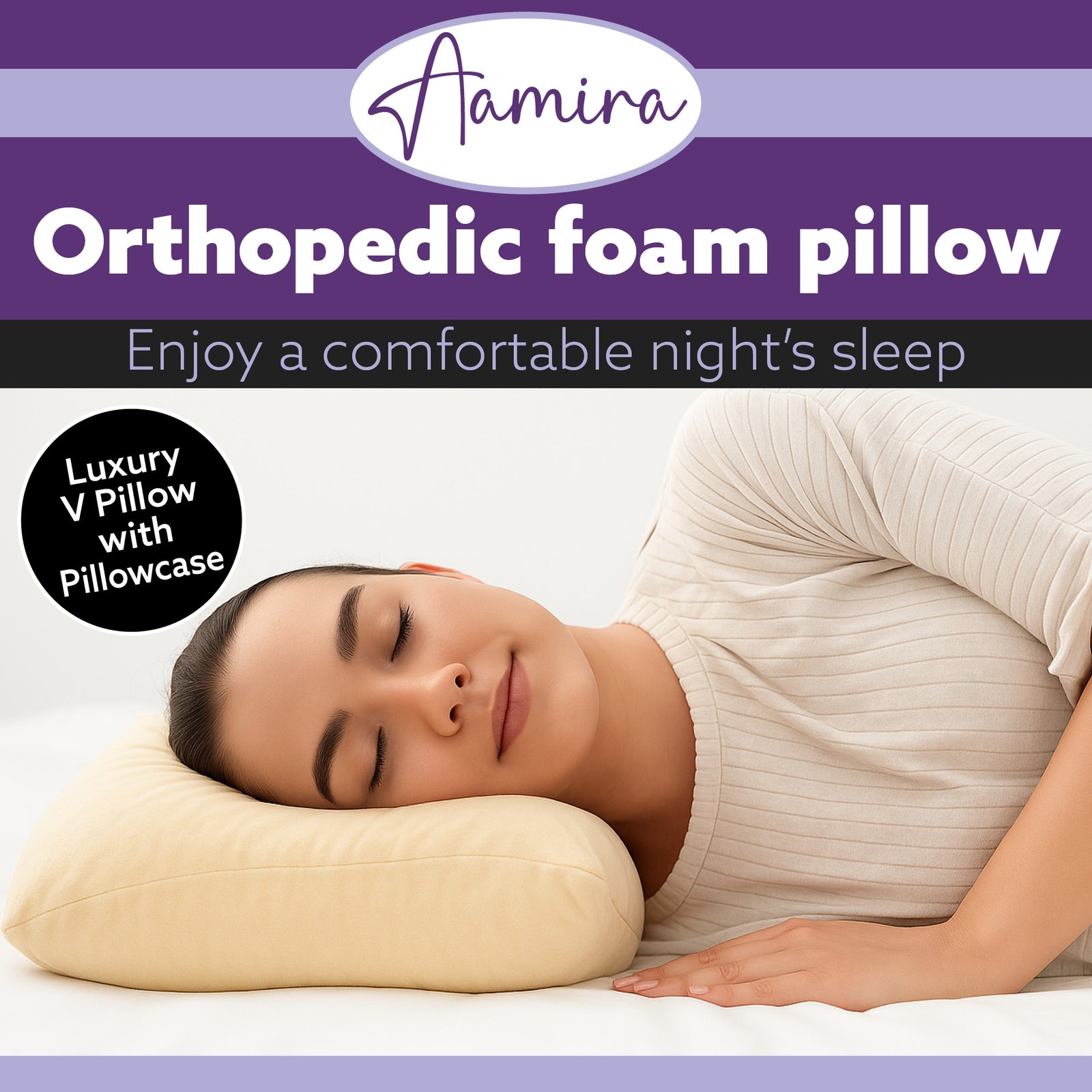 V Shaped Pillow Shredded Orthopaedic Memory Foam, Head, Neck & Back Pregnancy Maternity Support, Washable Cover | V Shape | Cream