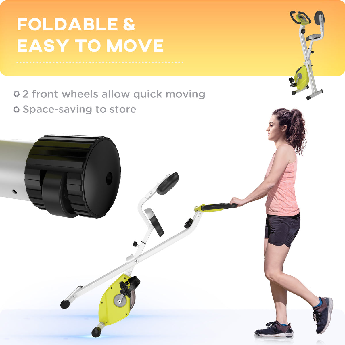 Magnetic Resistance Exercise Bike Foldable | Yellow