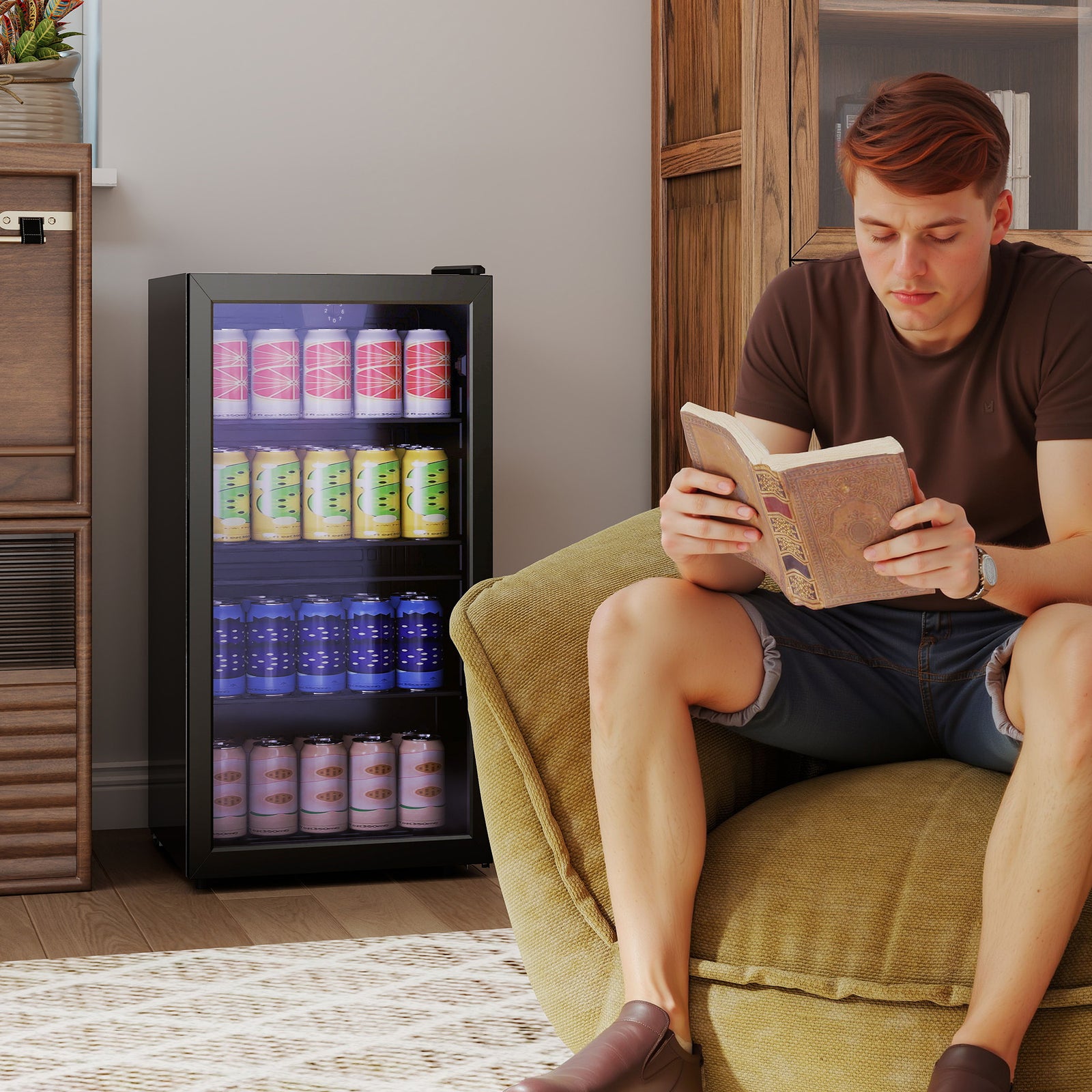HOMCOM 93l Drinks Fridge, 115 Can Under Counter Freestanding Wine Fridge