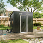 4x6ft Metal Storage Shed With Double Doors,ventilation And Foundation Frame Flat Roof Outdoor Tool Shed For Garden | Charcoal Black