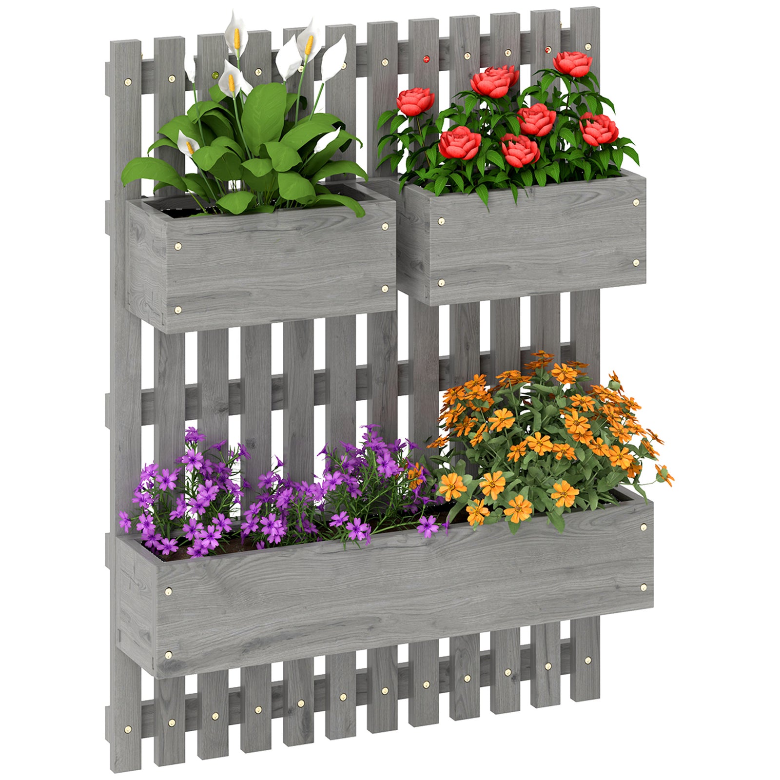 Wall-mounted Wooden Planters With Trellis | Grey