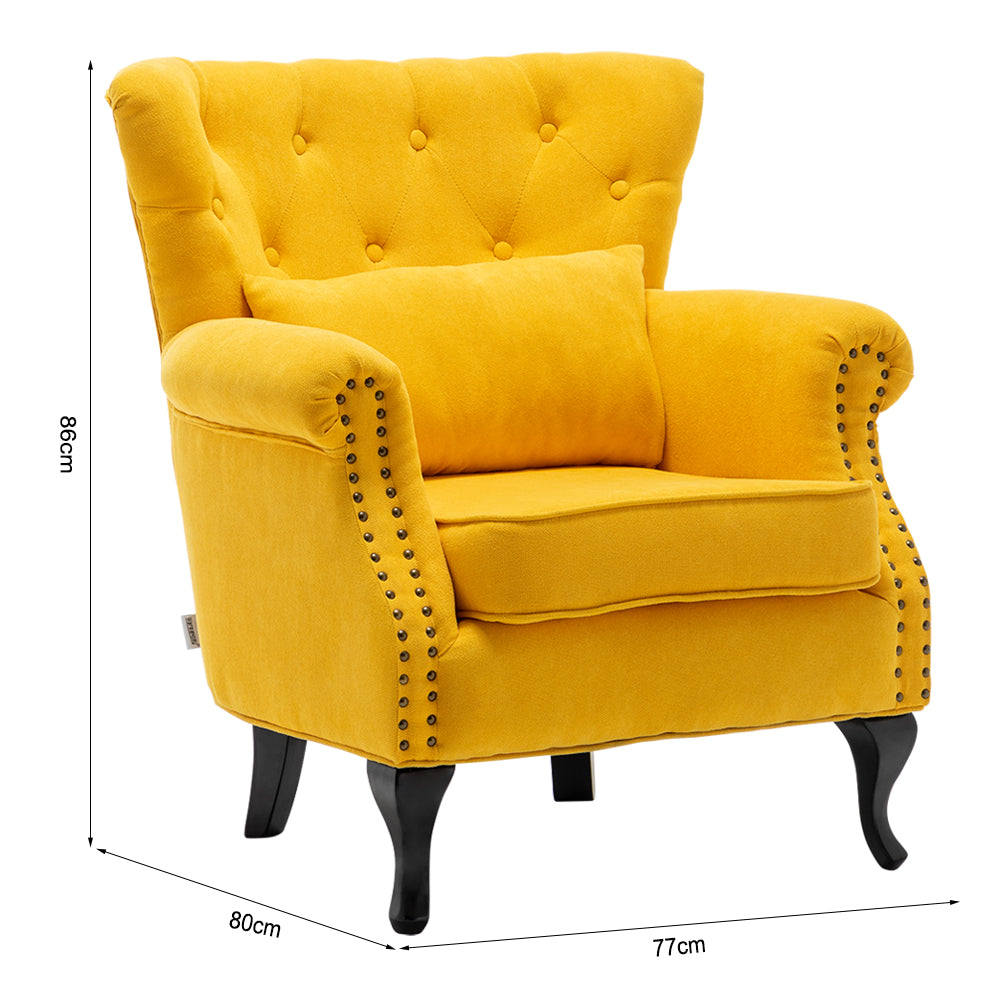 Upholstered Nail Head Modern Buttoned Armchair With Lumbar Pillow And Cushion
