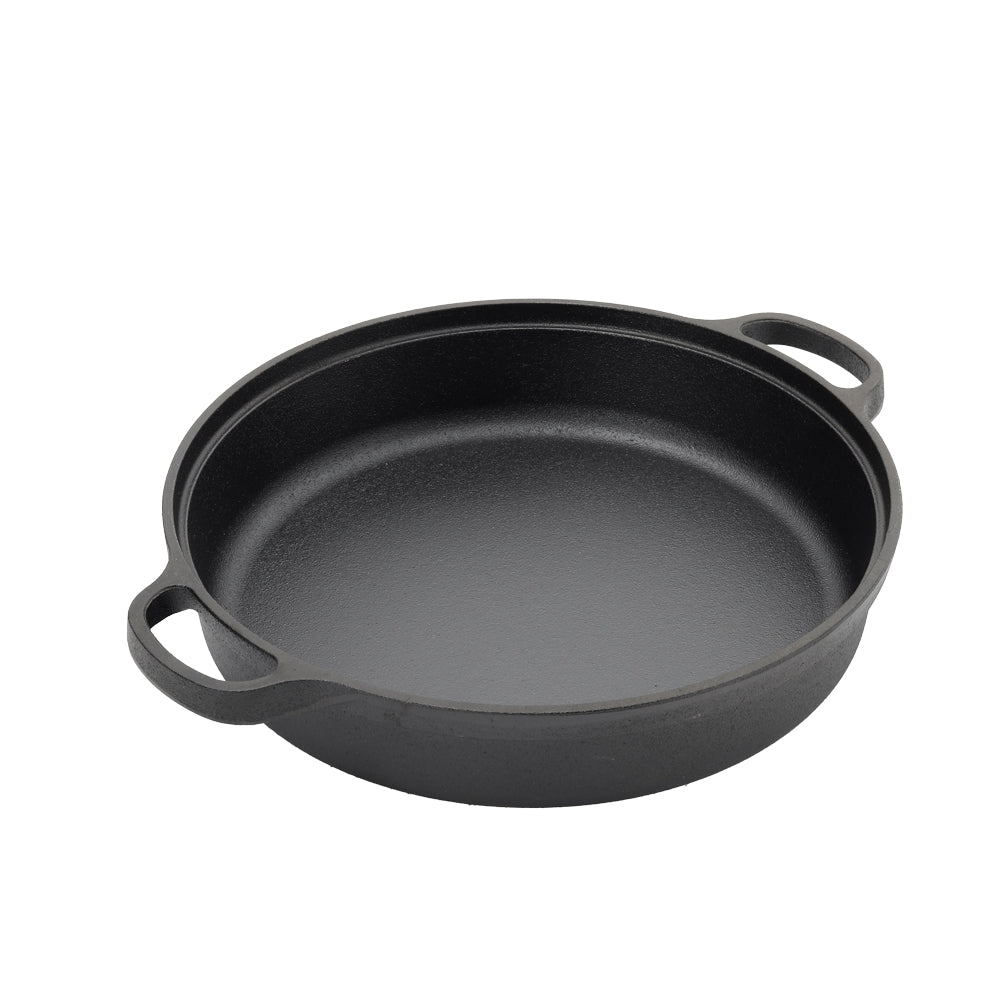 28cm/30cm/35cm Dia Black Round Pre Seasoned Cast Iron Frying Pan Kitchen Skillet With Double Handles | Small | Black