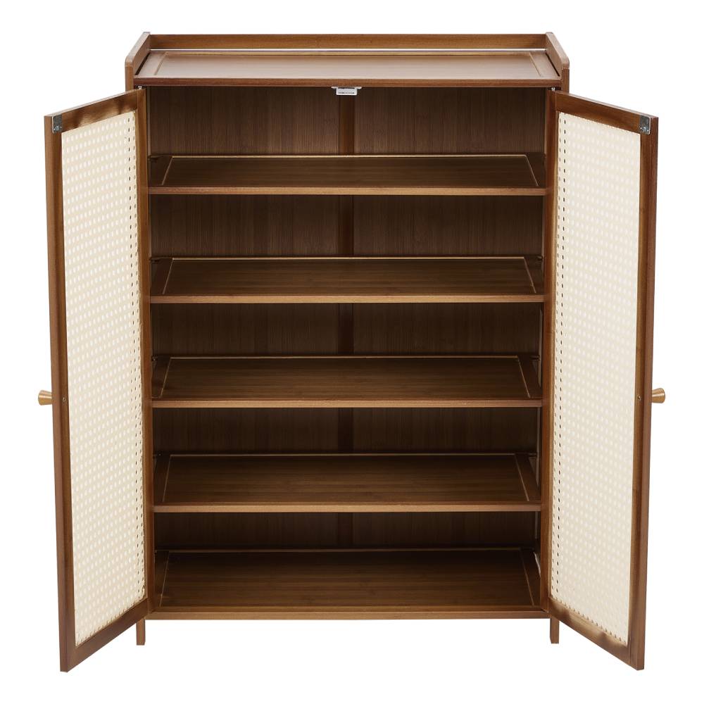 Bamboo And Shoe Cabinet – 2-door Textured Storage Unit With 6 Tiers For Neat And Stylish Entryway Organization