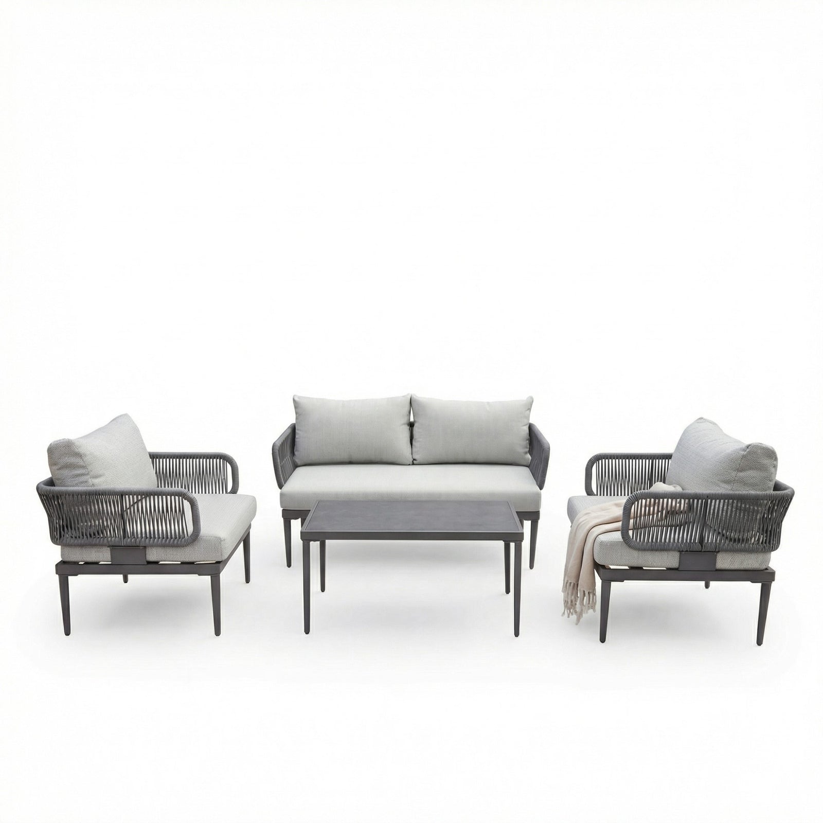 Soveria Outdoor Conversation Set - 2 Seat Sofa, 2 X Chairs + Table | Grey