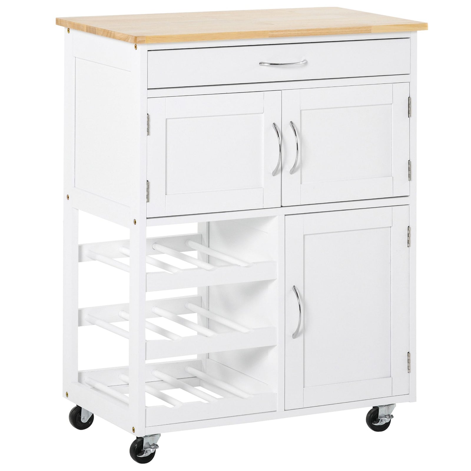 Rolling Trolley With Rubberwood Top, Drawer