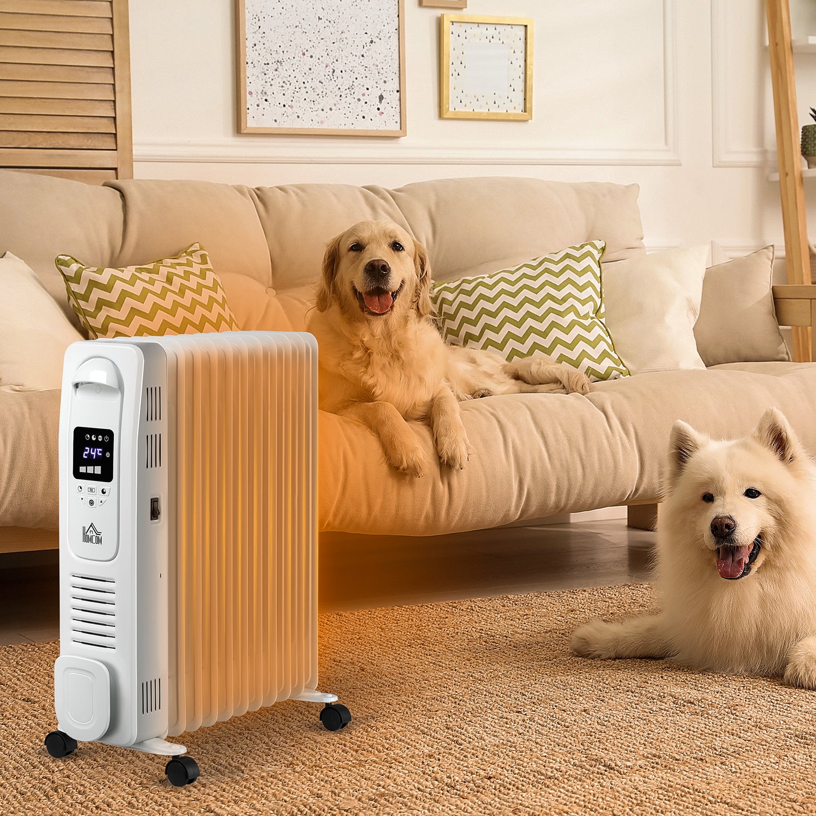 2500w Oil Filled Portable Radiator Heater With Remote | One Size | White