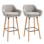 Upholstered Bucket Seat Bar Stools W/ Wood Legs | Beige