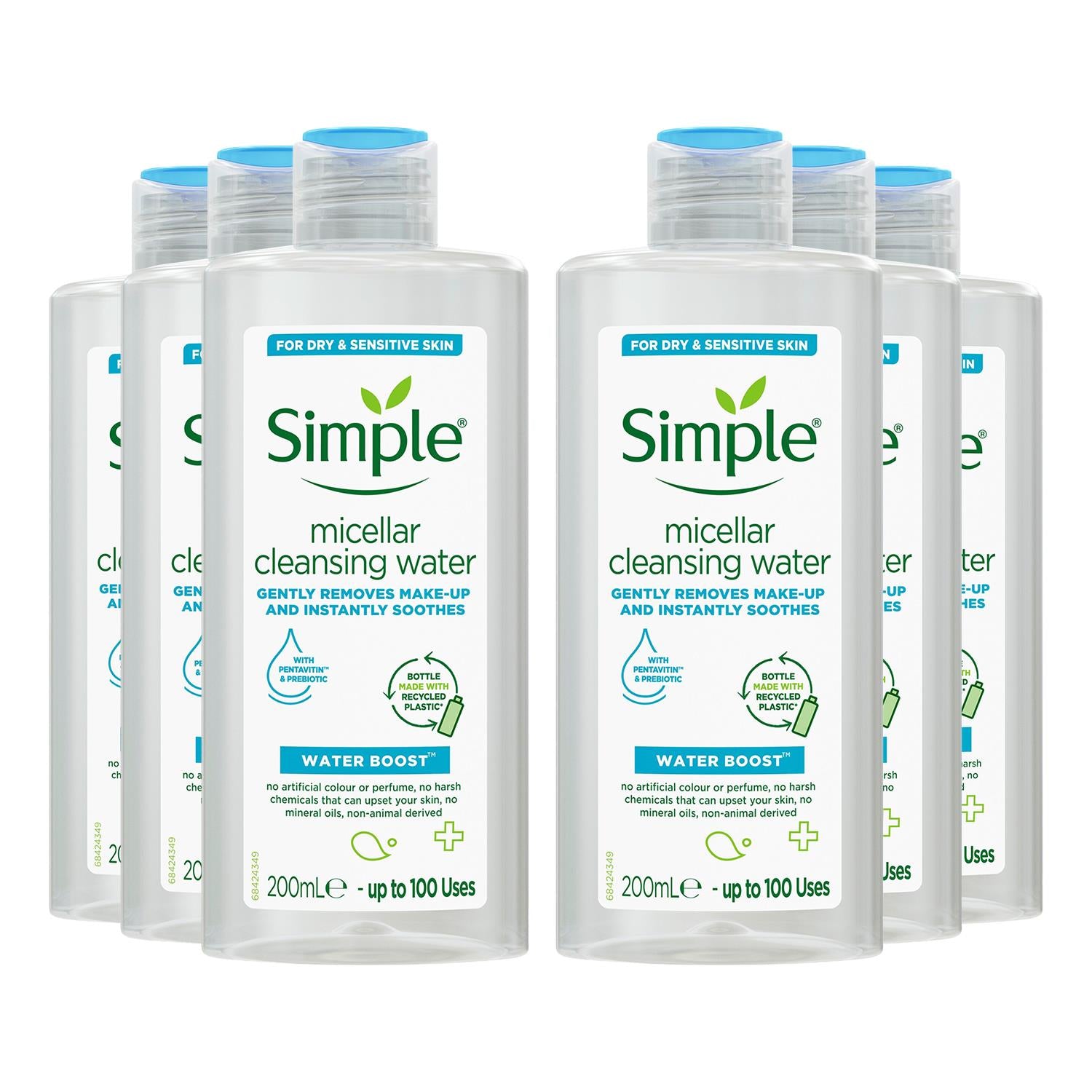 Water Boost Hydrating Micellar Water Cleanser For Dry Skin, 6pk X 200ml | Set-of-6 | White