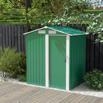 Outdoor Metal Storage Shed With Sliding Door Sloped Roof | Green