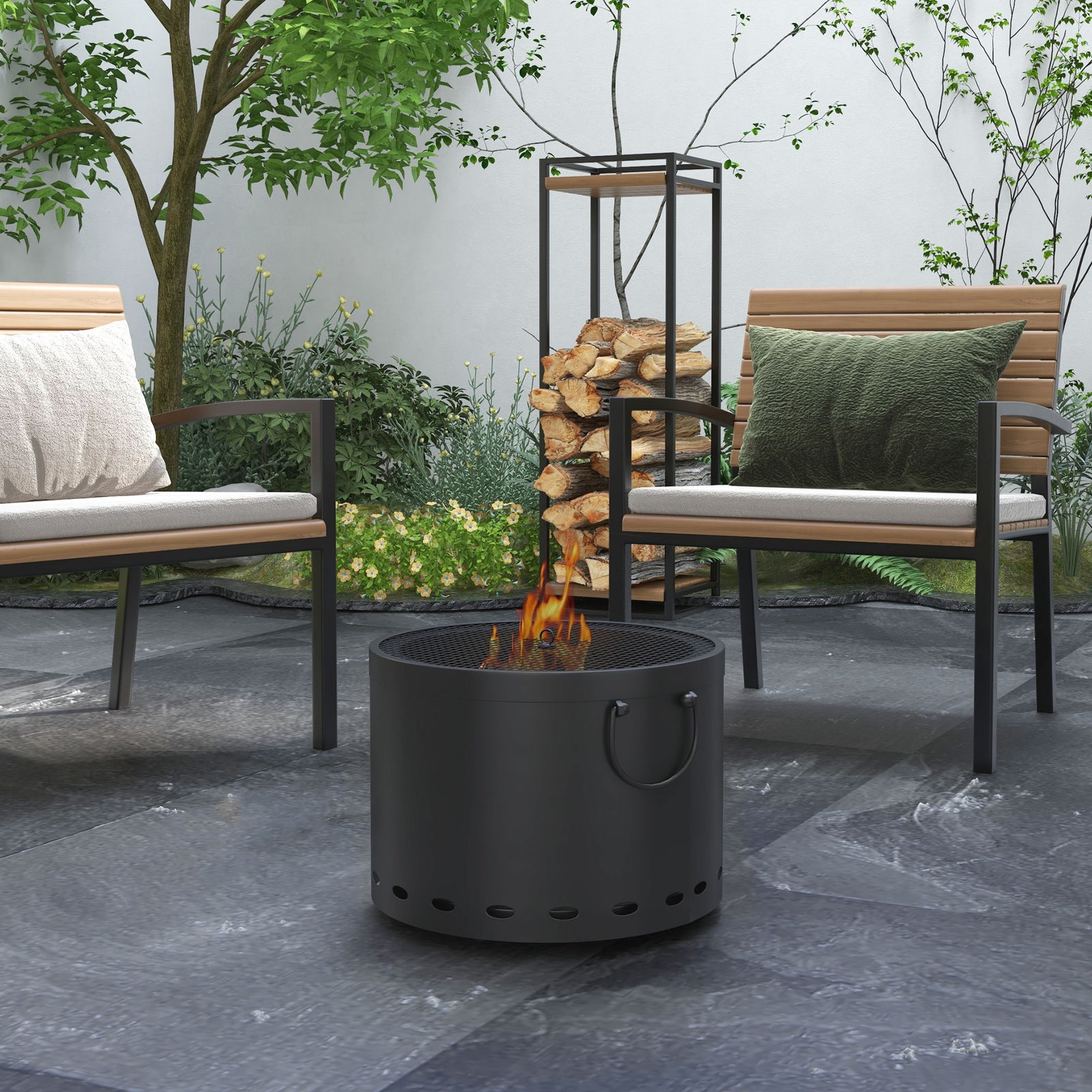Smokeless Fire Pit Portable Wood Burning Firepit W/ Poker