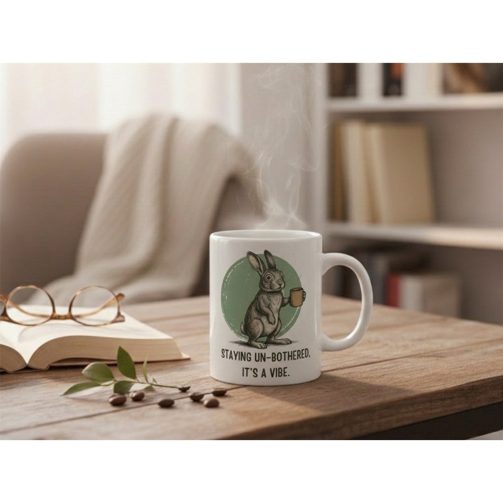 Staying Un-bothered It’s A Vibe Funny Rabbit Quote Ceramic Mug