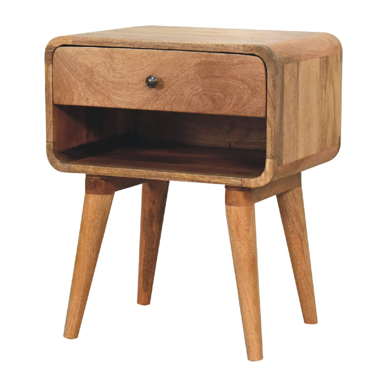 Solid Wood Curved Oak-ish Open Bedside