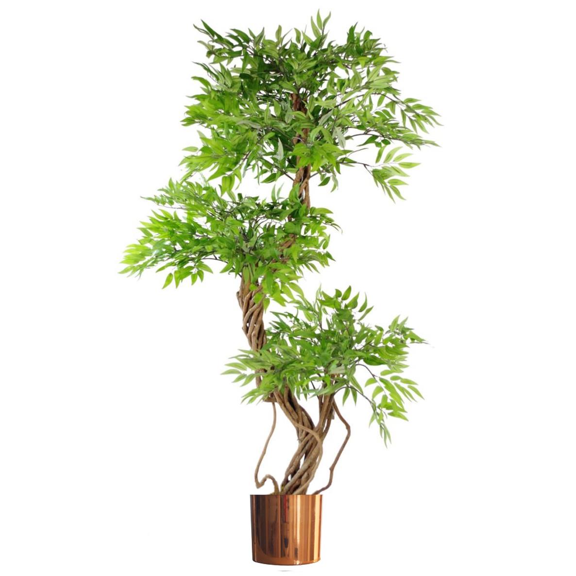 140cm  Realistic Artificial Japanese Fruticosa Ficus Tree, Green Copper