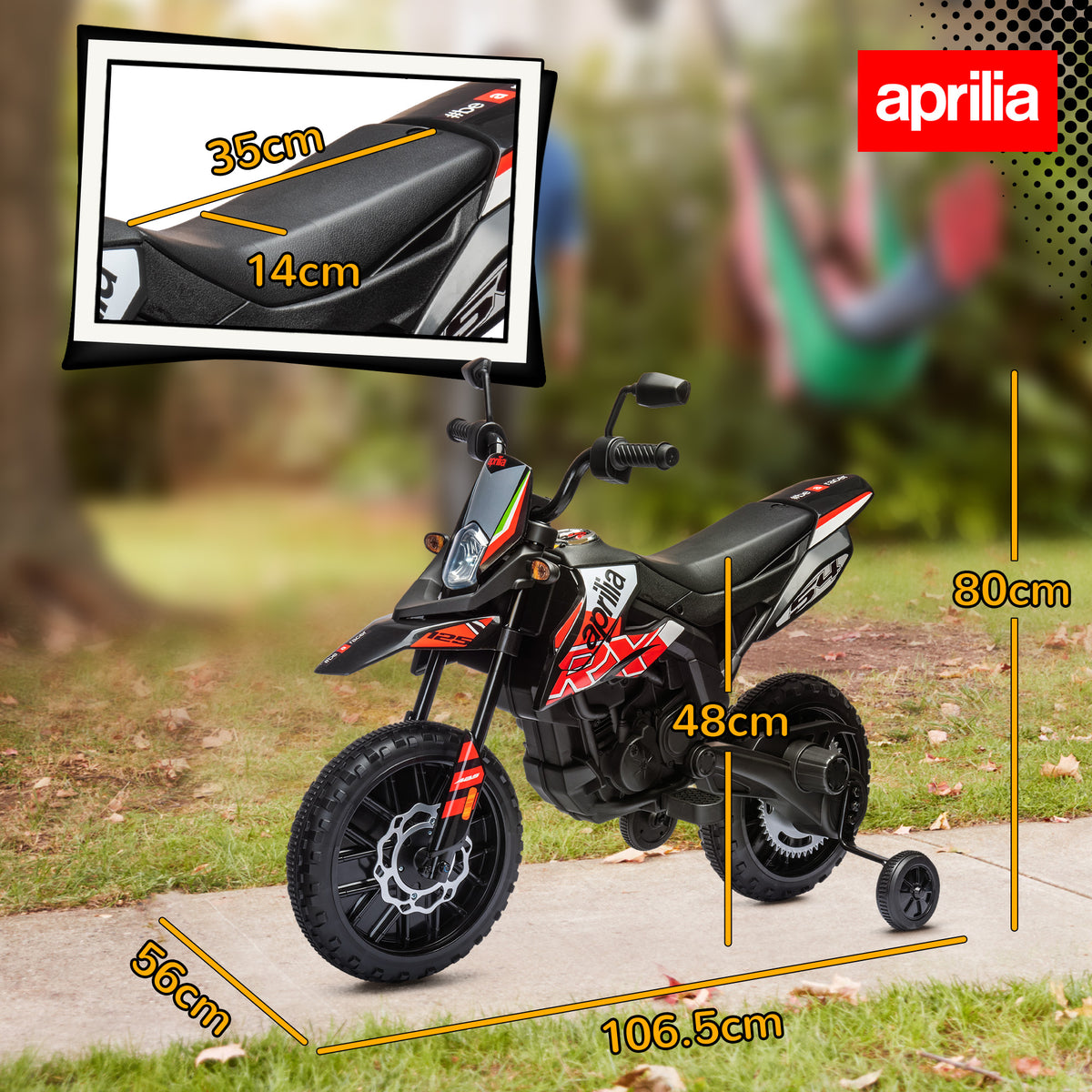 12v Aprilia Licenced Kids Electric Motorbike With Training Wheels | Red