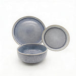 Reactive Ash Blue Glaze Dinner Set Plates Bowls | Set of 12 | Blue