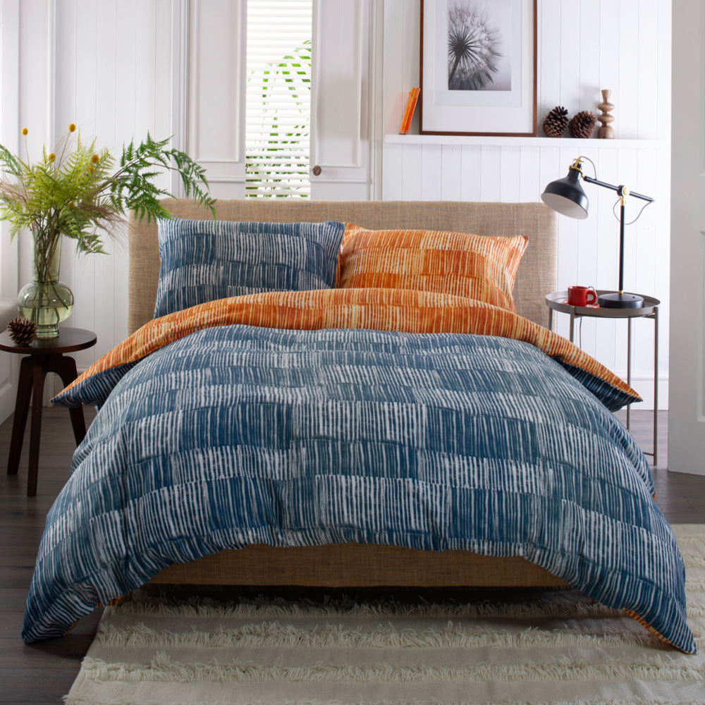 Matches Teal & Tangerine Printed Cotton Rich 200 Thread Count Reversible Duvet Cover Set | Super King | Multi Colour
