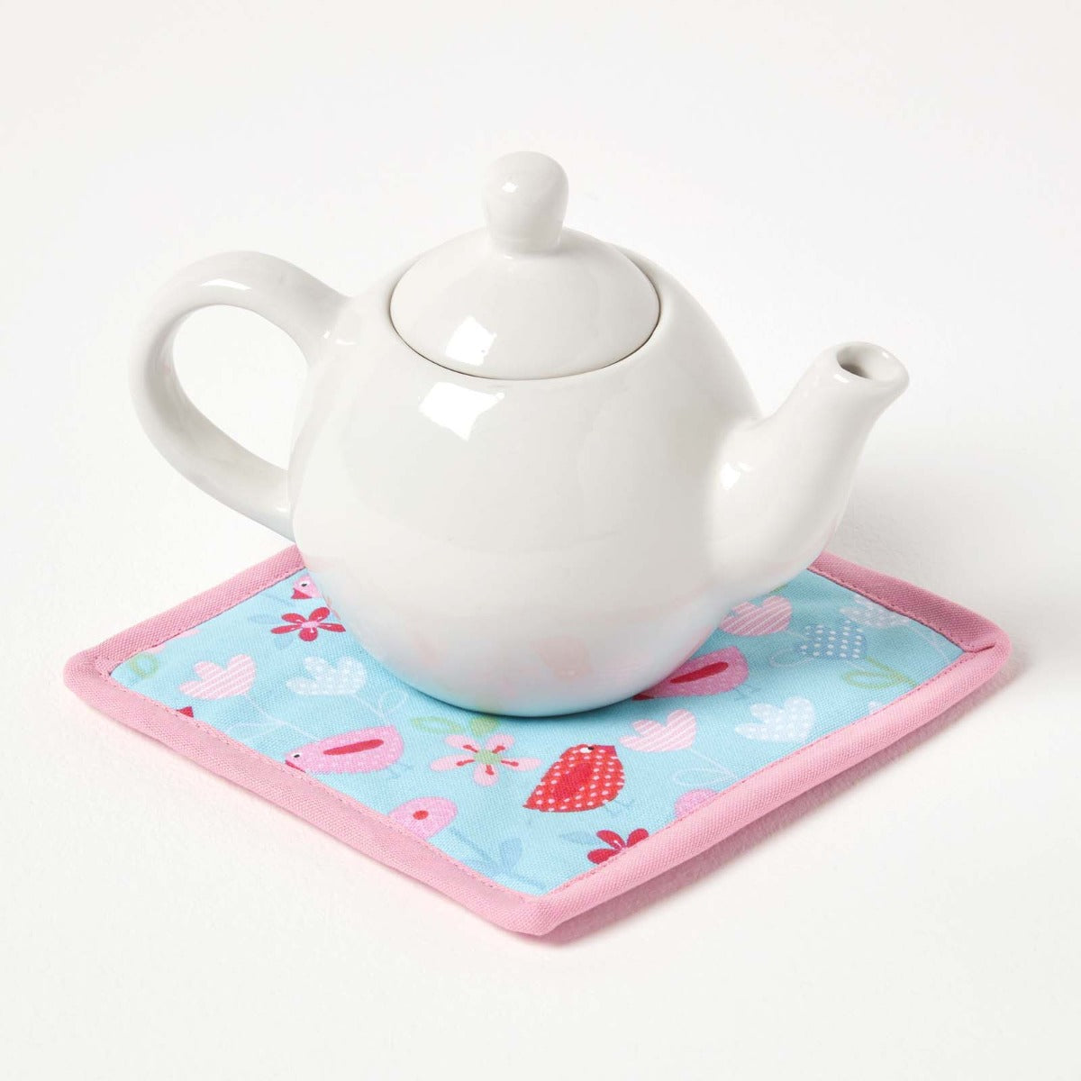 HOMESCAPES Birds And Flowers Pink Cotton Pot Holder