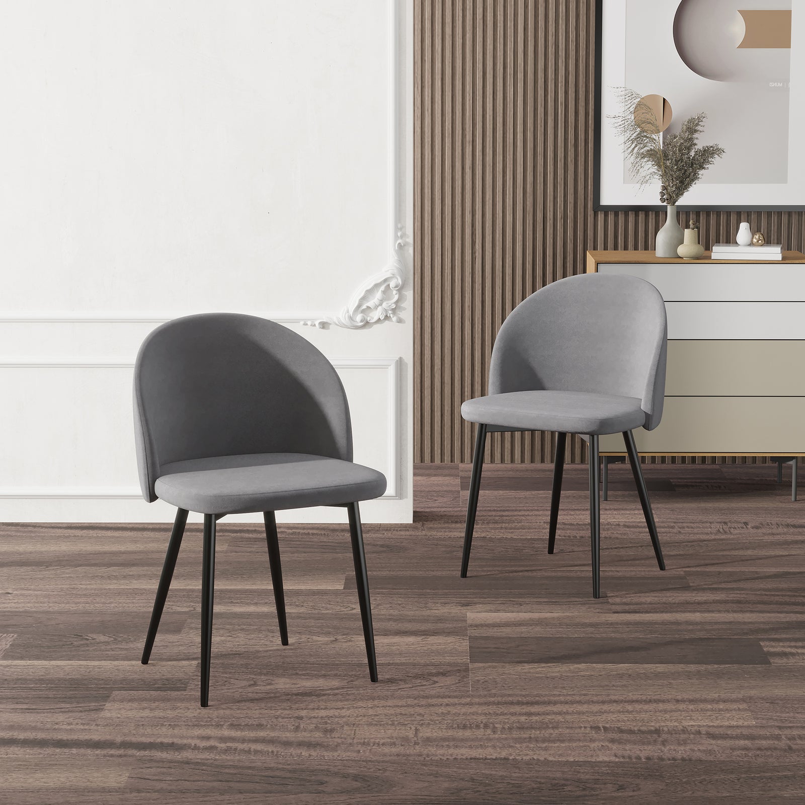 2 Pieces Modern Upholstered Fabric Bucket Seat Dining Chairs