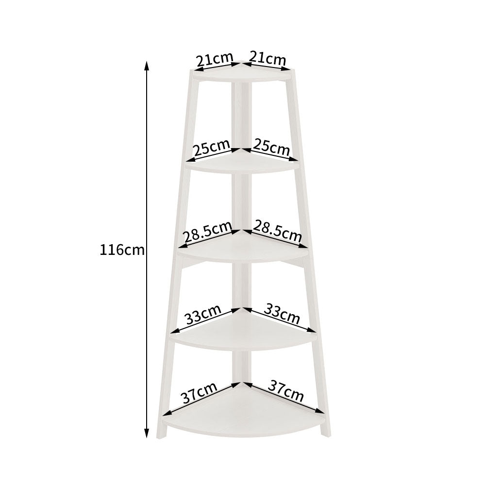 Modern 5-tier Wooden Ladder Corner Bookshelf Home Display Shelf Unit