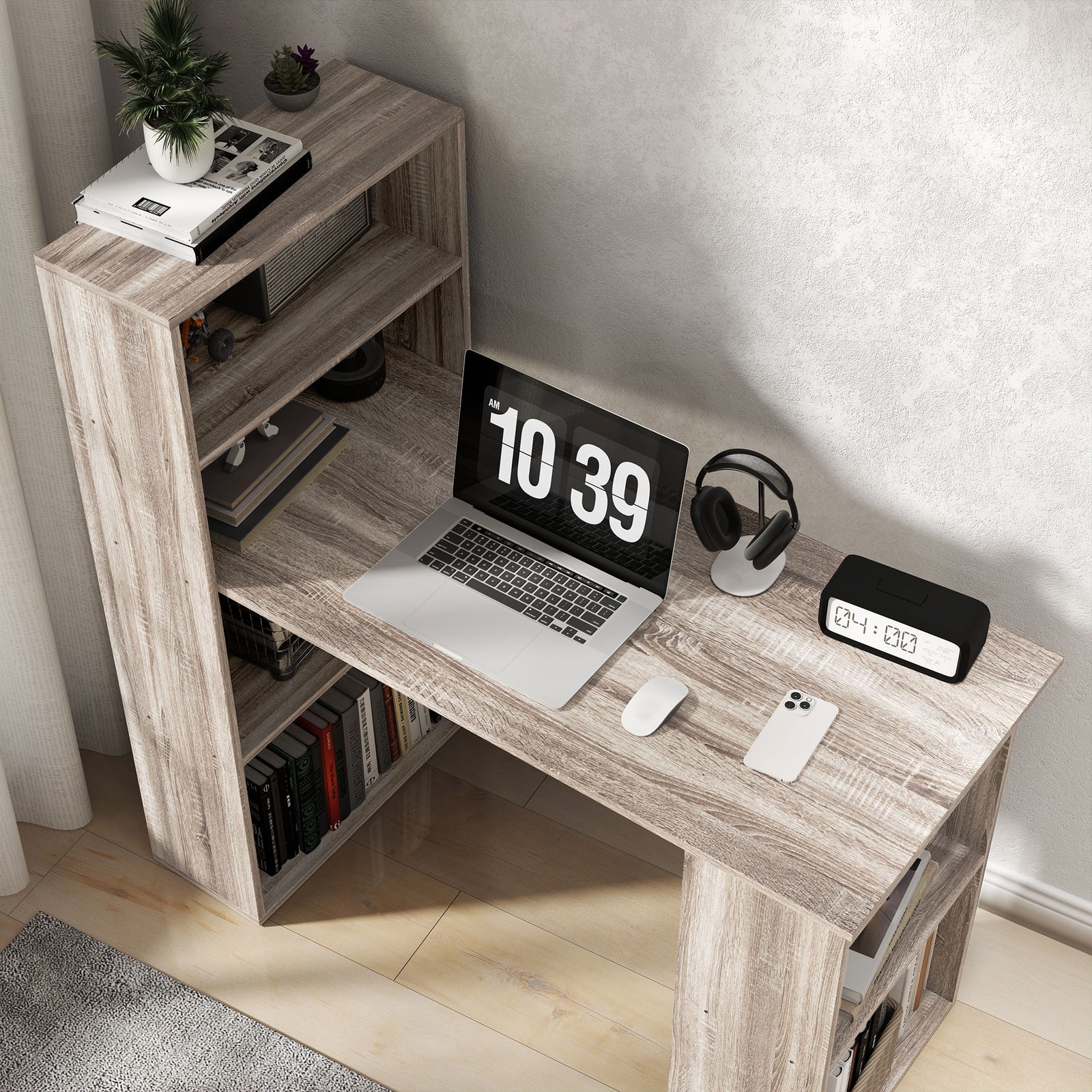 120cm Computer Desk Bookshelf Writing Table 6 Shelves | Grey
