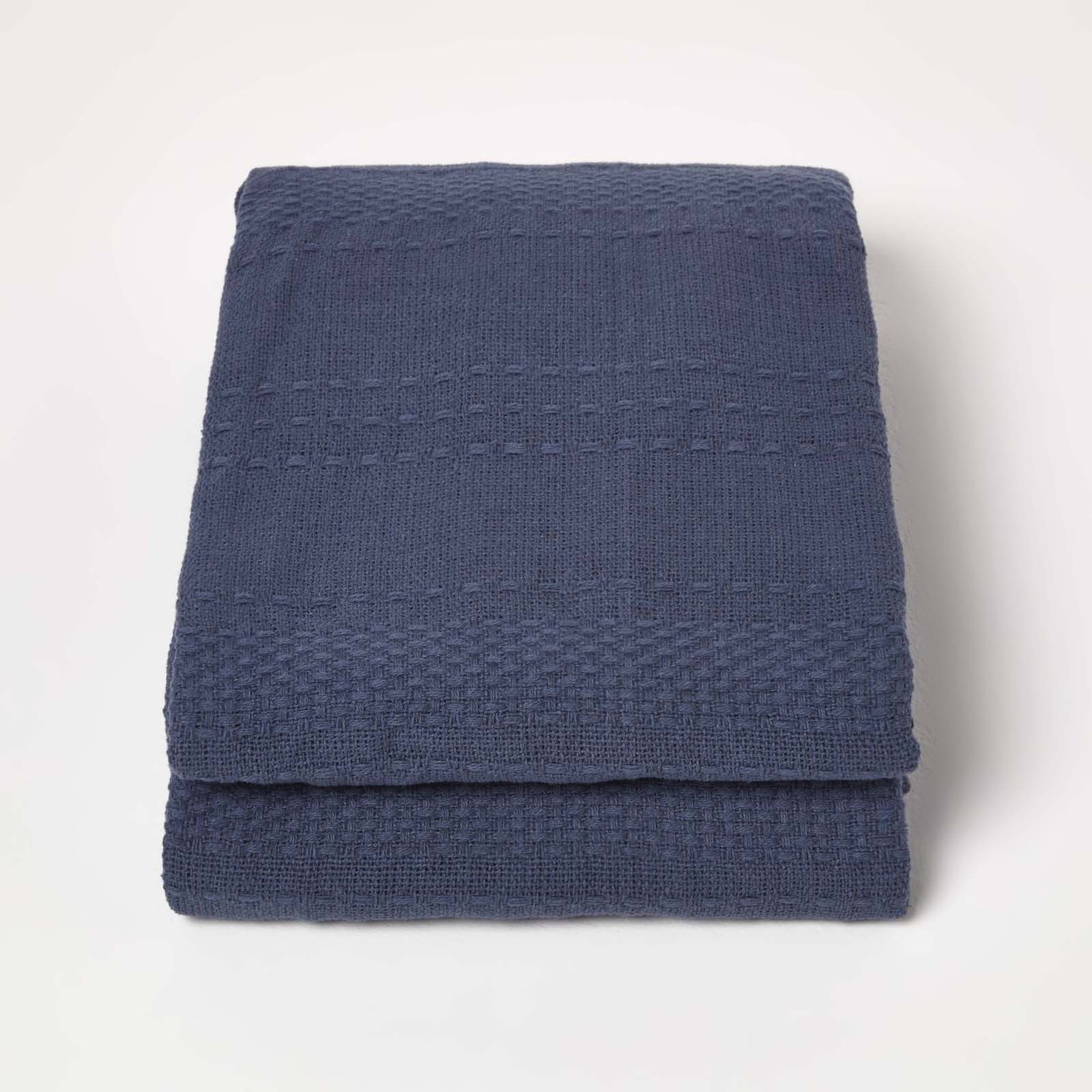 Kashi Cotton Throw With Tassels | 150cm x 200cm | Navy Blue