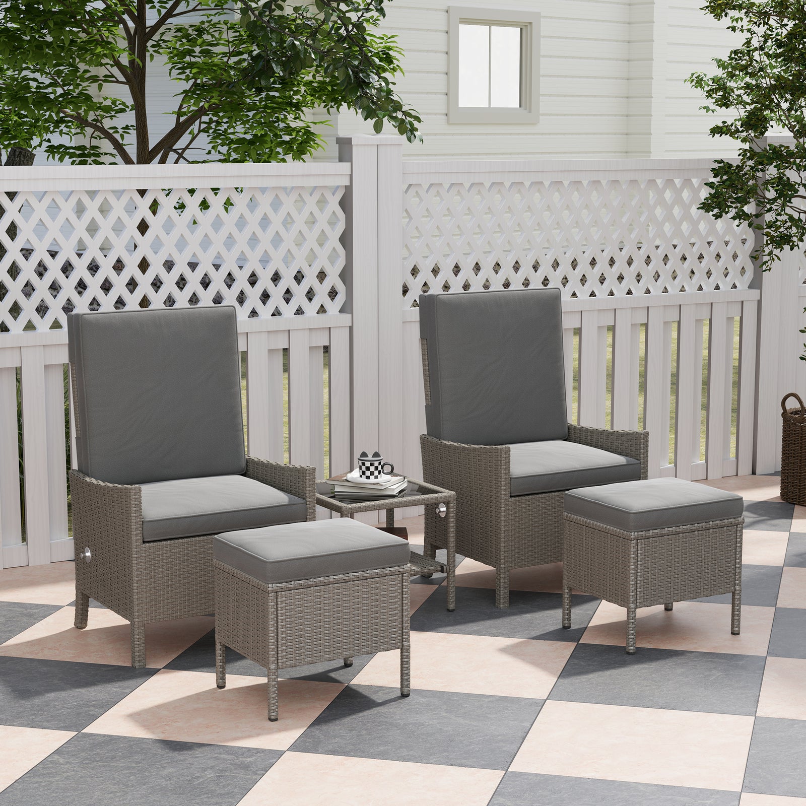 5 Pcs Rattan Garden Furniture Set W/ Cushions | Dark Gray