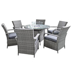 Windsor Xl Rattan 6 Seat Firepit Dining Set | Mixed Grey