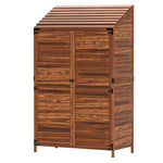 Wooden Garden Storage Shed W/double Doors And Shelves | Brown