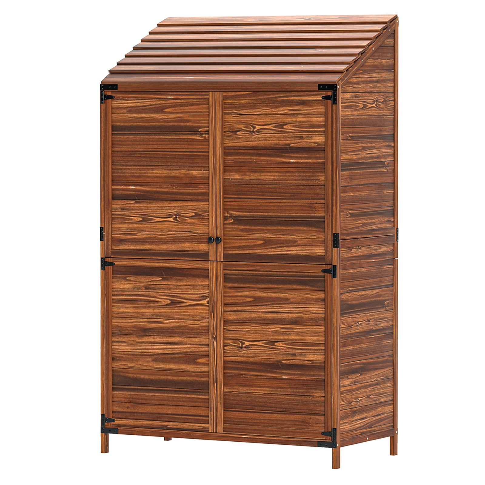 Wooden Garden Storage Shed W/double Doors And Shelves | Brown