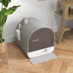 Cat Litter Box W/ Hood, Scoop, Filter, Flap Door | Gray