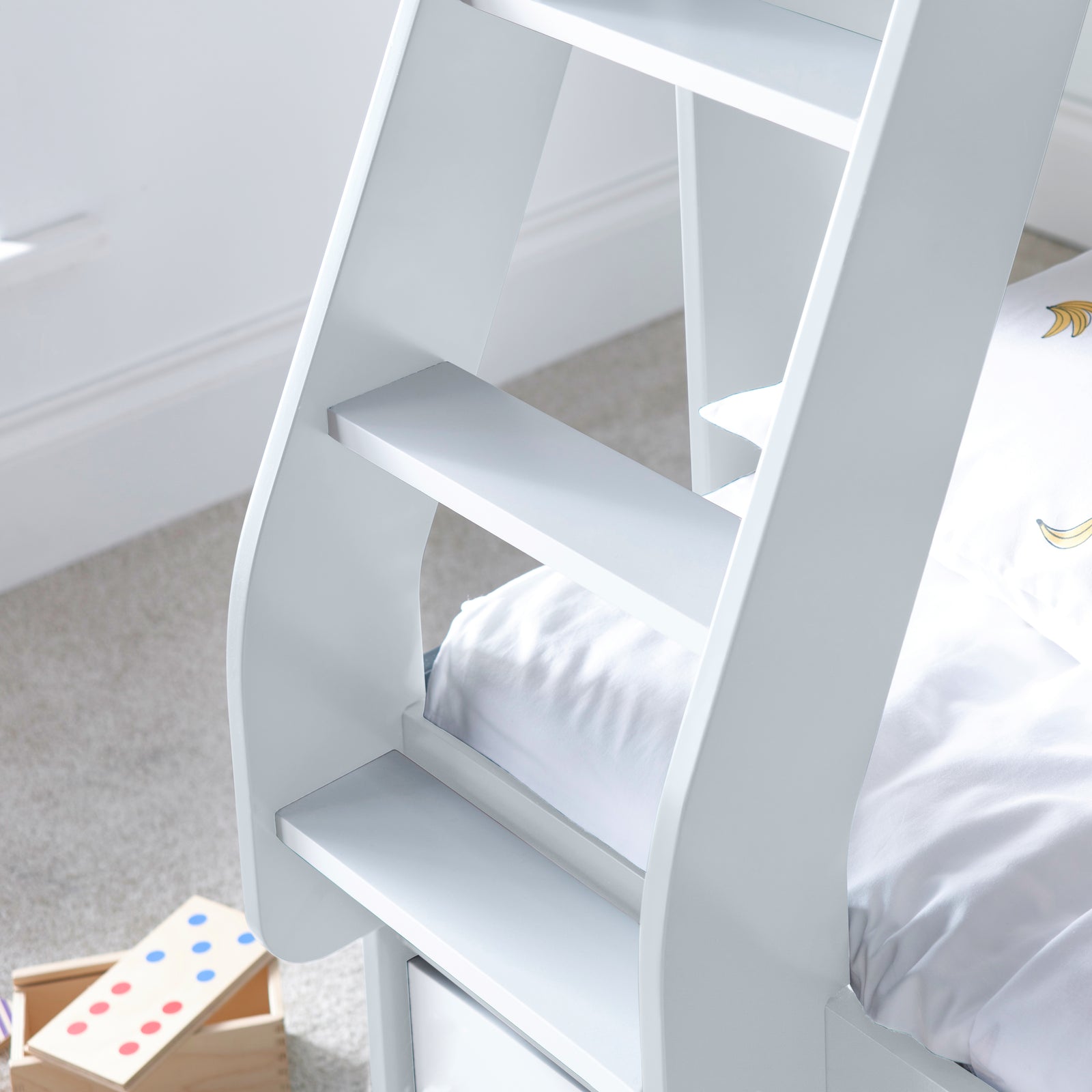Oliver Triple Sleeper Storage Bunk Bed With Drawer With Memory Foam Mattresses | Small Double | White