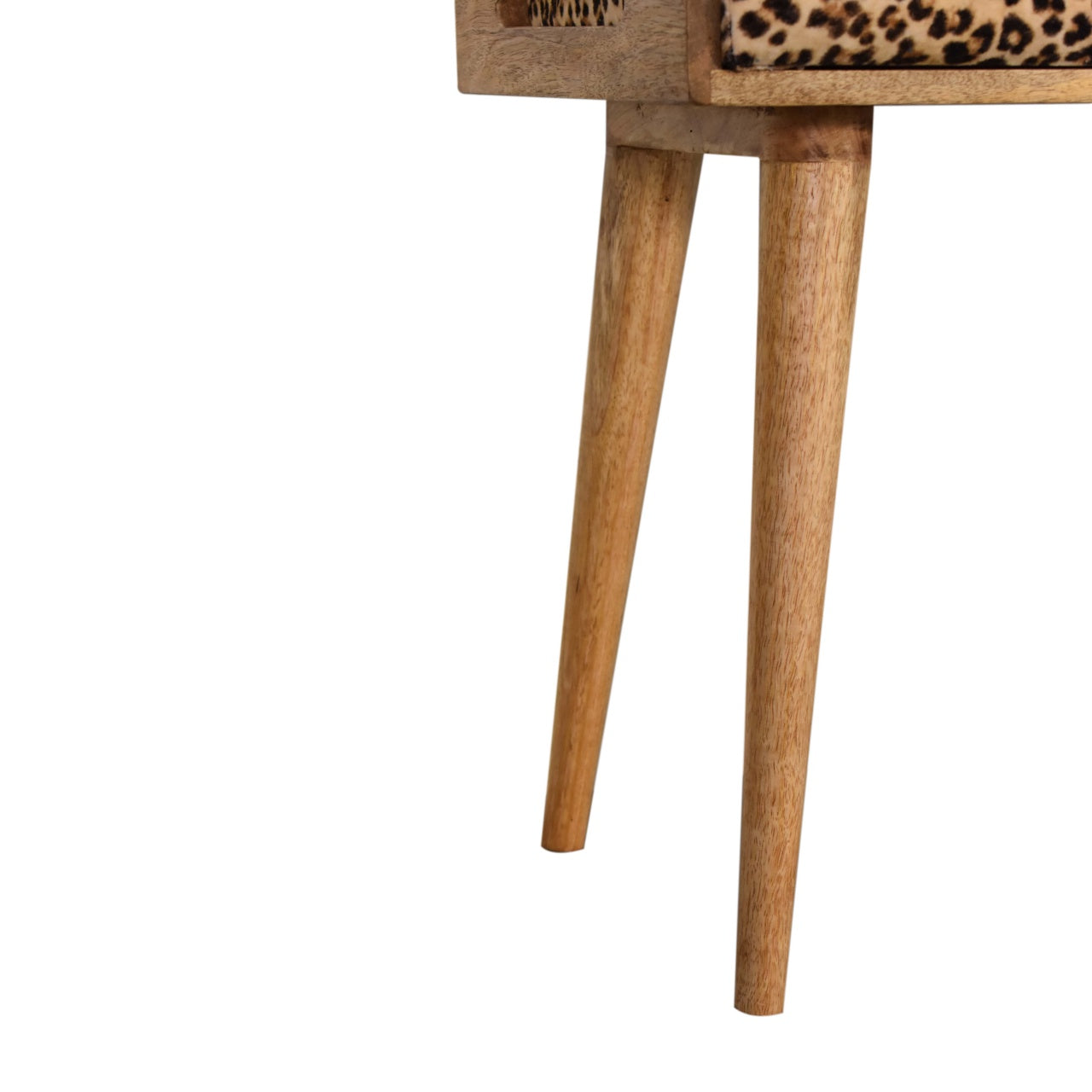 Solid Mango Wood Leopard Velvet Tray Style Footstool