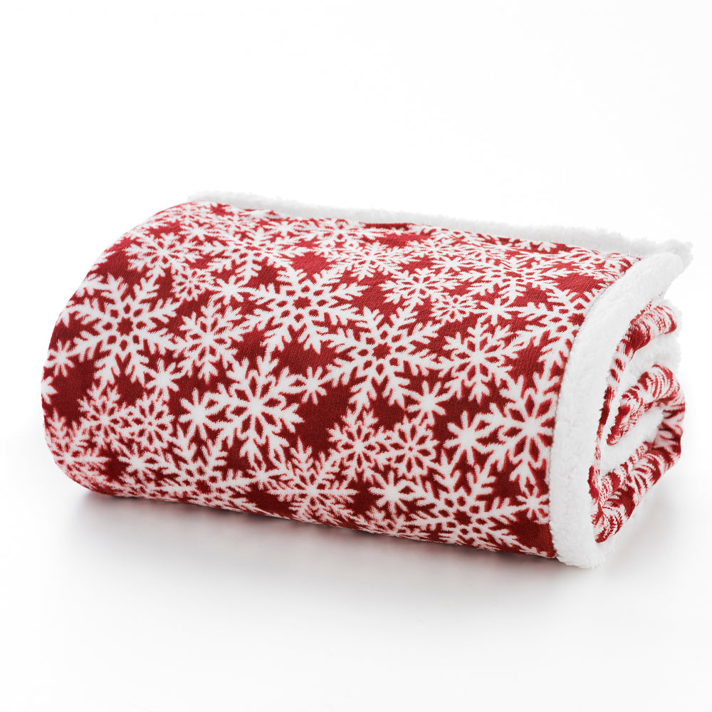 Flakes Sherpa Printed Soft Throw | 125cm x 150cm | Red