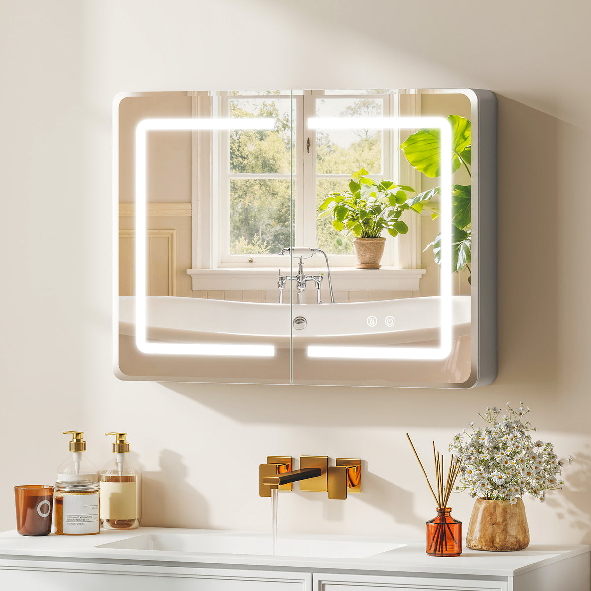 HOMCOM 60 X 80 Cm Led Bathroom Mirror Cabinet With Double-sided Mirrors