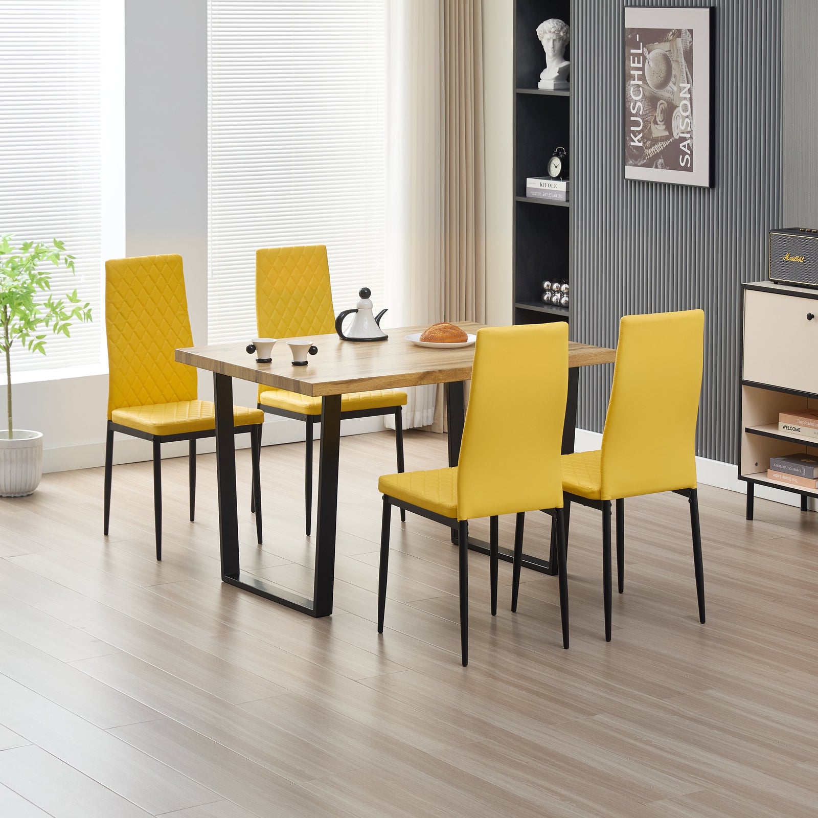Stylish Colorado Dining Table Set With 4 Emily Faux Leather Chairs | Mustard