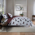 Hattie 100% Cotton Duvet Cover Set – Dog Printed Bedding With Piped Edging | Double | Grey