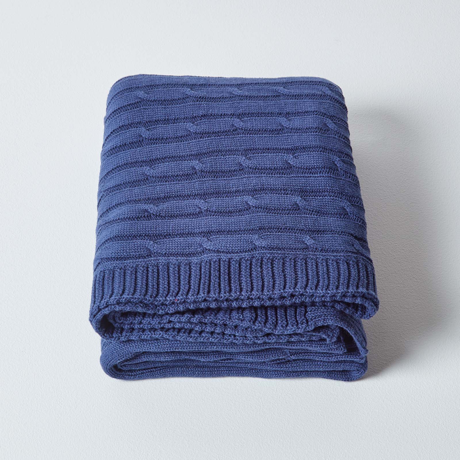 Combed Cotton Cable Knit Throw | 150cm x 200cm | Navy Blue