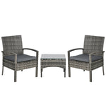3pc Garden Rattan Bistro Set Dining Table 2 Seater Chair | Gray